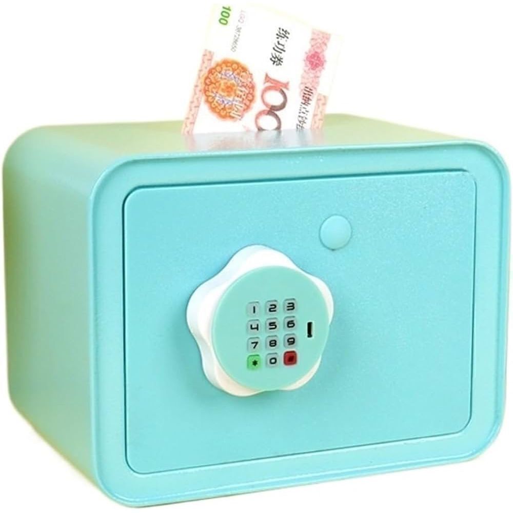 Safe, Electronic Piggy Bank Coin Box Mini Safe File Box (Blue, 18 * 16 * 24)